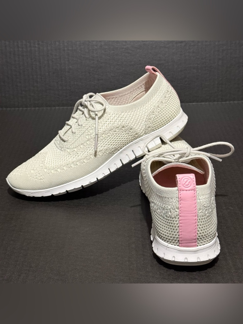 Cole Haan Size 10 Zero Gran Cream and Pink Woven Fly Knit Oxford Golf Sneakers